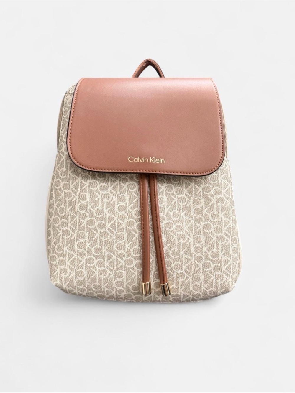 Calvin Klein Dusty Pink and Tan Monogram Backpack